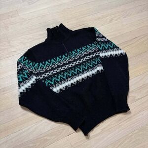 Vintage Gordini Fair Isle Quarter Zip Sweater Womens Medium Teal Wool Blend